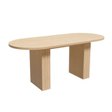 Oval Dining Table For 6 People With Wood Strip Base - Burly Wood