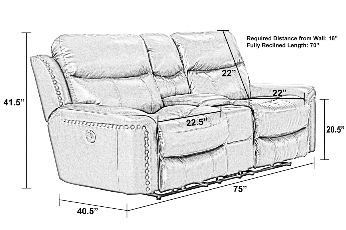 Ceretti - Power Reclining Console Loveseat - Brown Top Grain Italian Leather Match