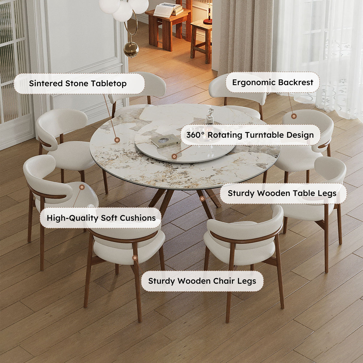 Modern Sintered Stone Dining Table Set With Chairs