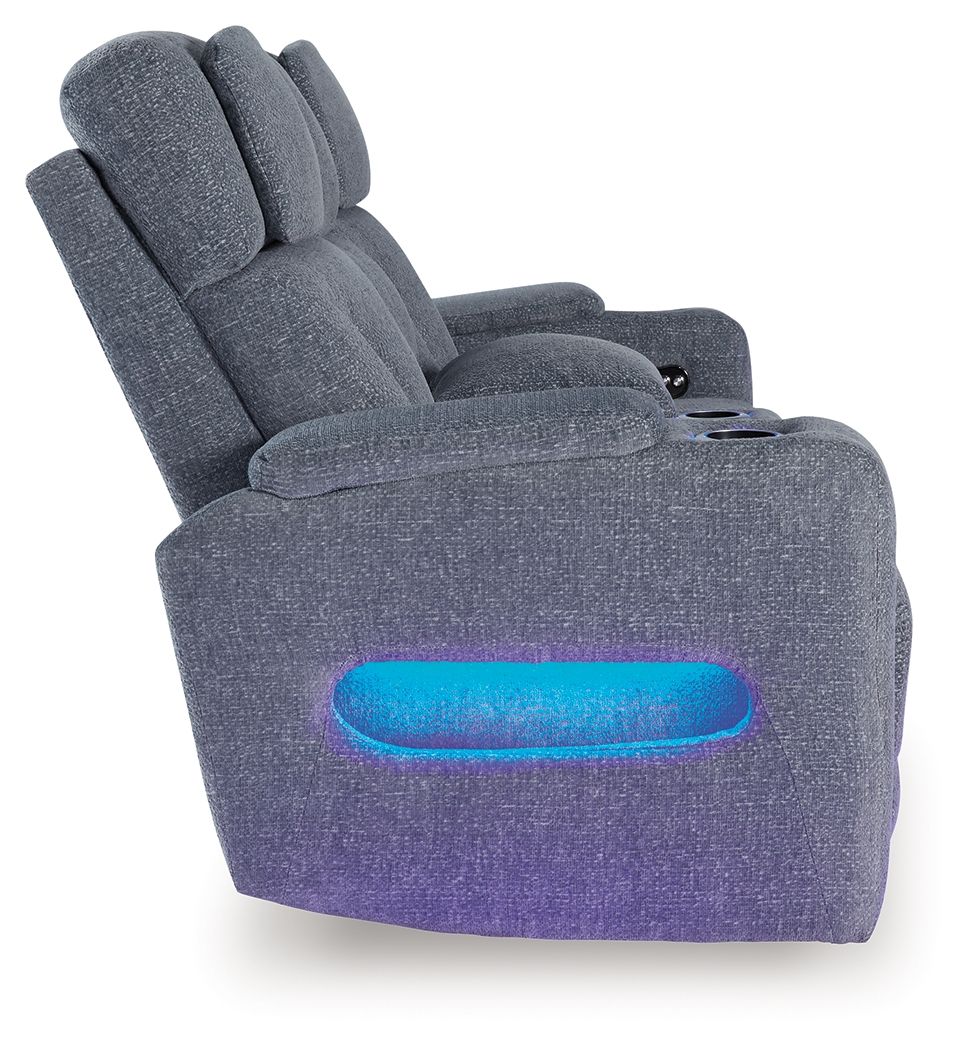 Studio Cave - Steel - Power Reclining Loveseat with Console