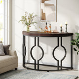 Semi Circle, Half Moon Console Table For Entryway With Geometric Base For Living Hallway - Rustic Brown