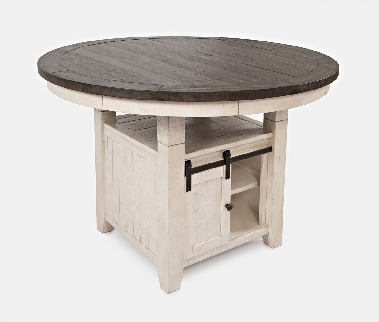 Madison County - Round High-Low Dining Table - Vintage White / Dark Brown