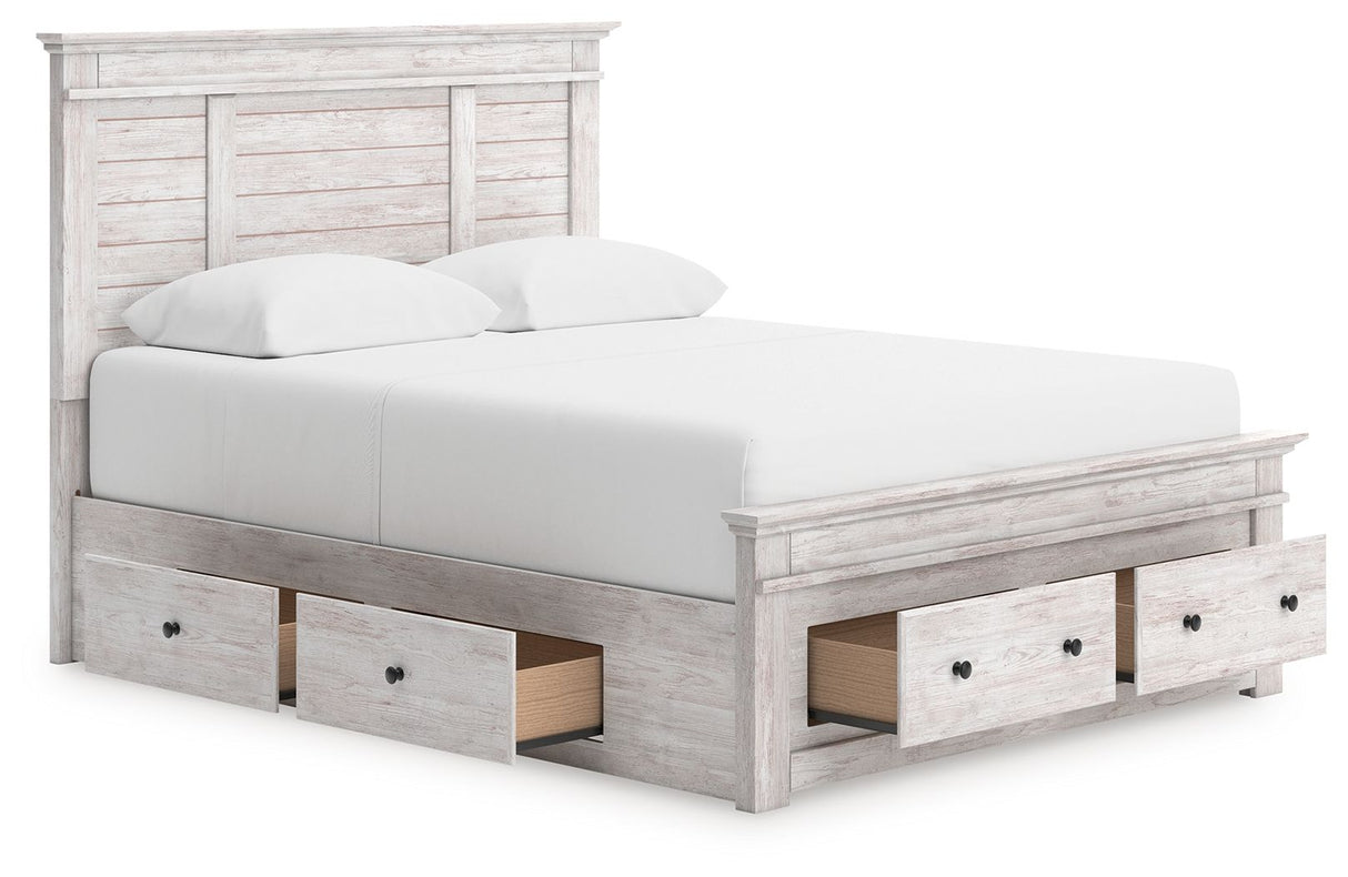Makidern - Panel Storage Bed With 2 Under Bed Storage Units
