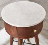 Bangalore - White Marble Top Round End Table - White