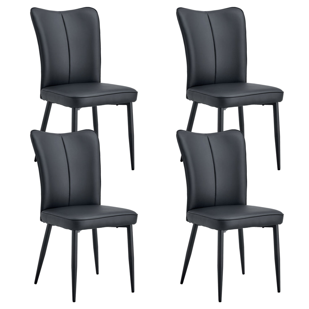 Modern Chair Set 4 Pieces With Vertical Backrest Design For Kitchen And Living Rooms - Black