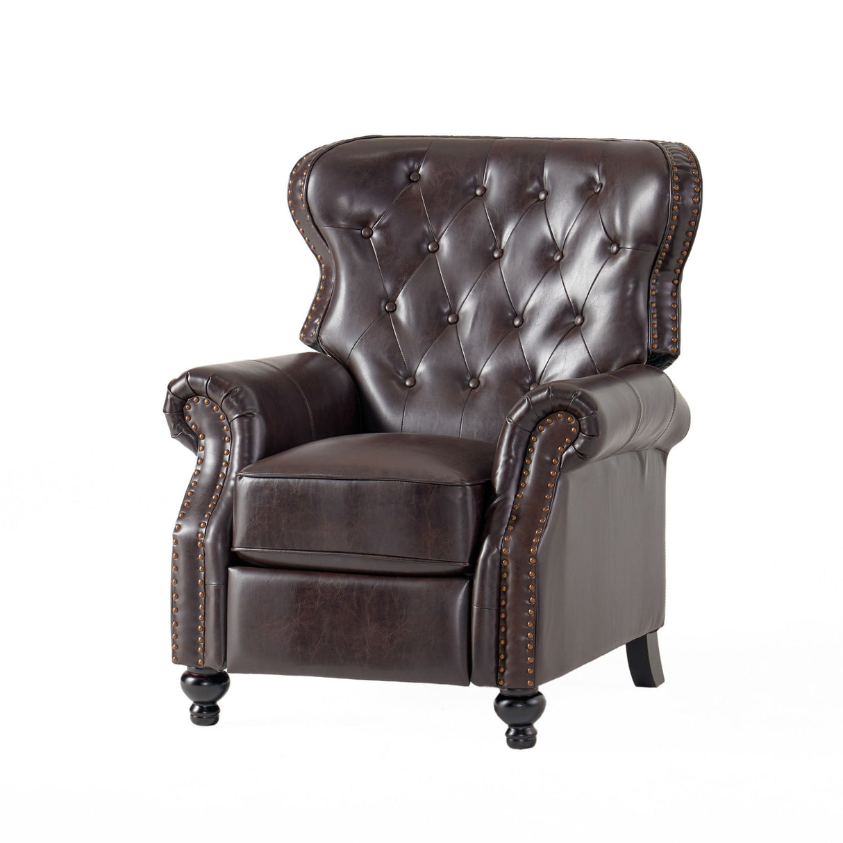 Contemporary Style Push Back Recliner With Button Tufted Stitching And Nailhead Trim