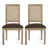 French Country Dining Chair With Rectangular Cane Backrest And Smooth Upholstered Seating