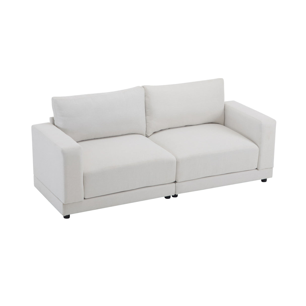 Modern Square Arm Sofa With Soft Fabric Upholstery, Deep Cushions