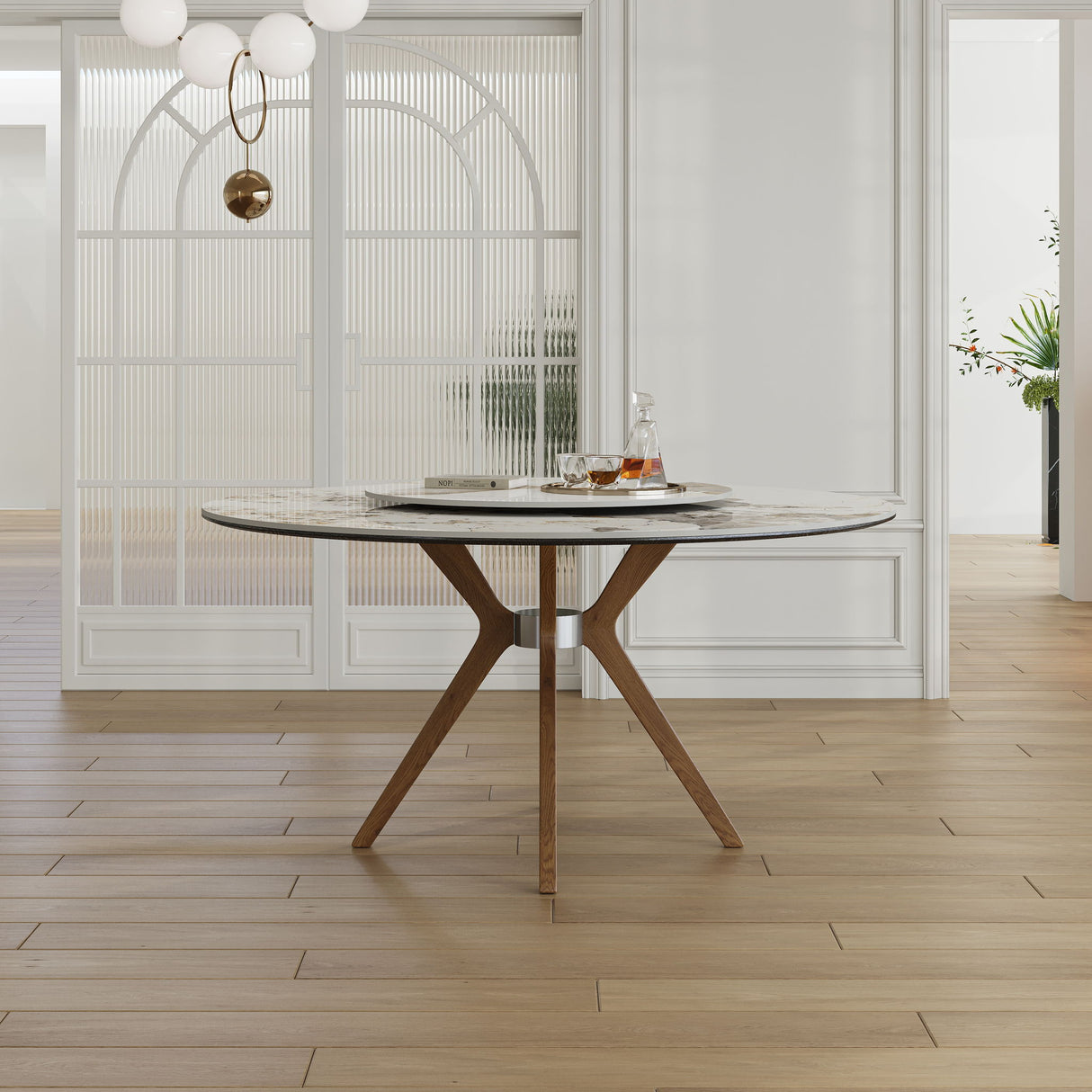 Modern Sintered Stone Dining Table Set With Chairs