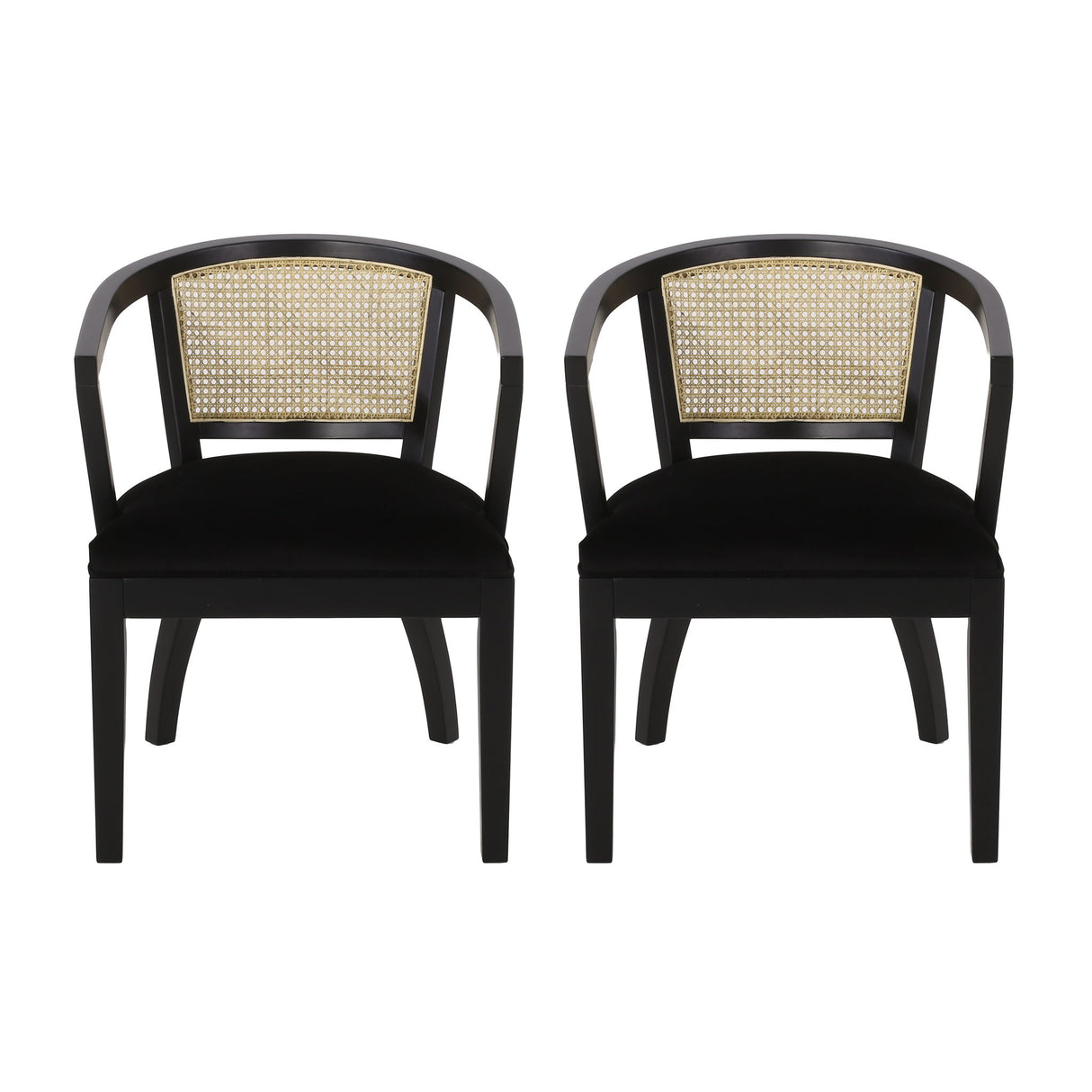 Elegant Dining Chair With Cane Web Backrests And Velvet Upholstery