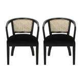 Elegant Dining Chair With Cane Web Backrests And Velvet Upholstery