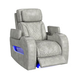 Prime Time - P3 Recliner With 7 Colors Led, Cup Holders And Wireless Charger Controller - Leather Gel Light Gray