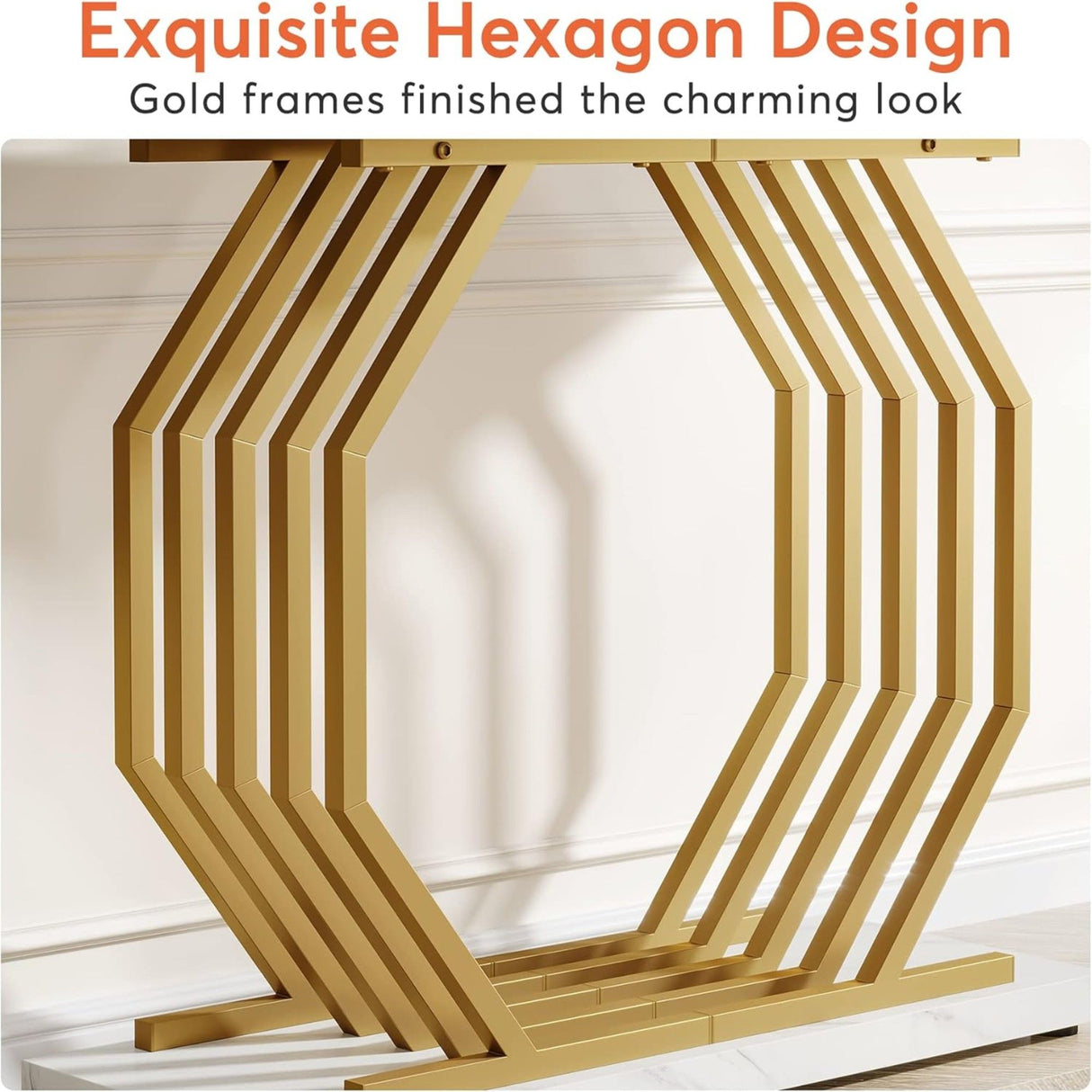 Accent Entryway Console Table With Geometric Bas For Living Hallway - White / Gold