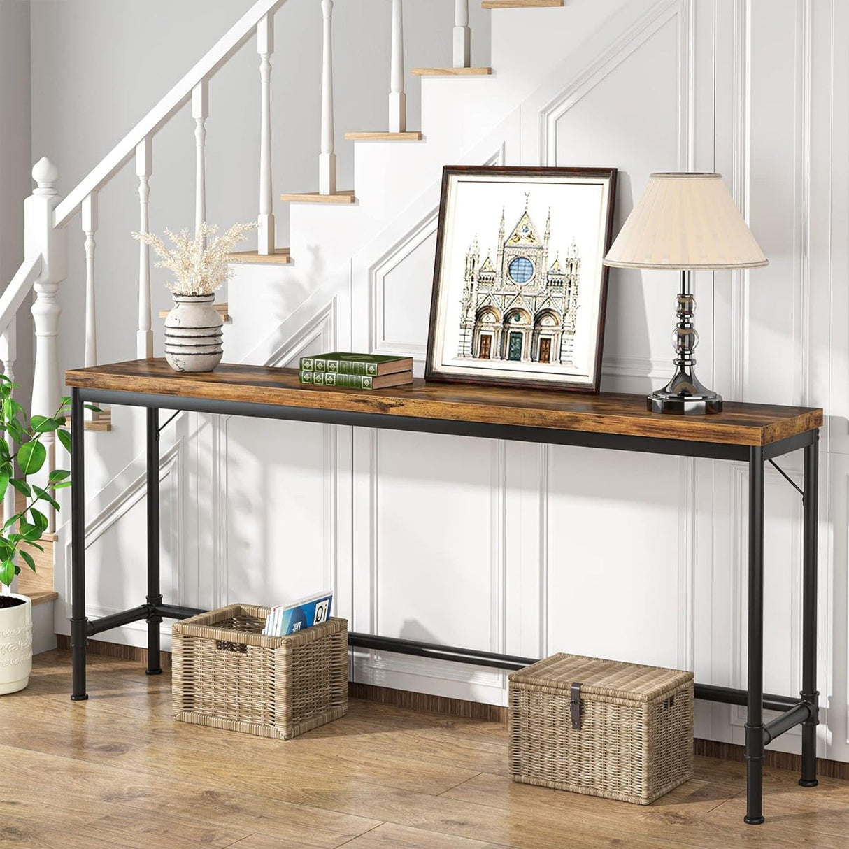 Tribesigns - Extra Long Console Table - Brown / Black