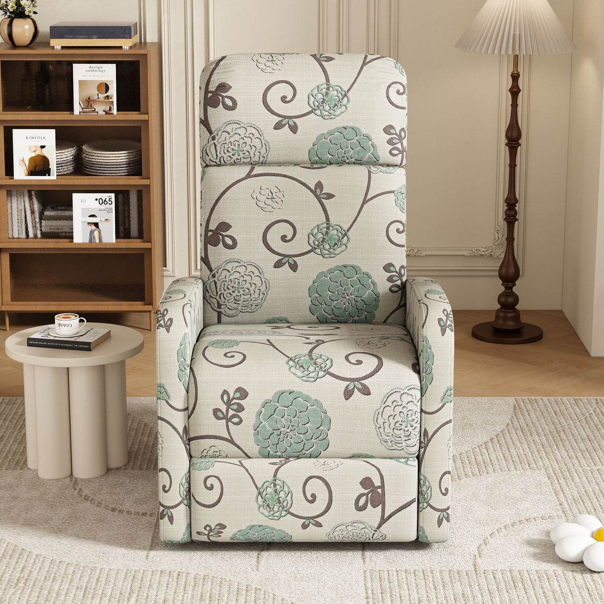 Modern Manual Recliner, Home Theater Chair With Adjustable Backrest For Living Room - Beige / Blue