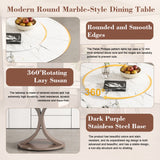 Round Dining Table With 360° Rotating Lazy Susan Scratch & Heat For Dining Room & Kitchen, Table Only - White