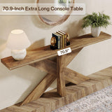 Long Console Table With Geometric Base - Oak
