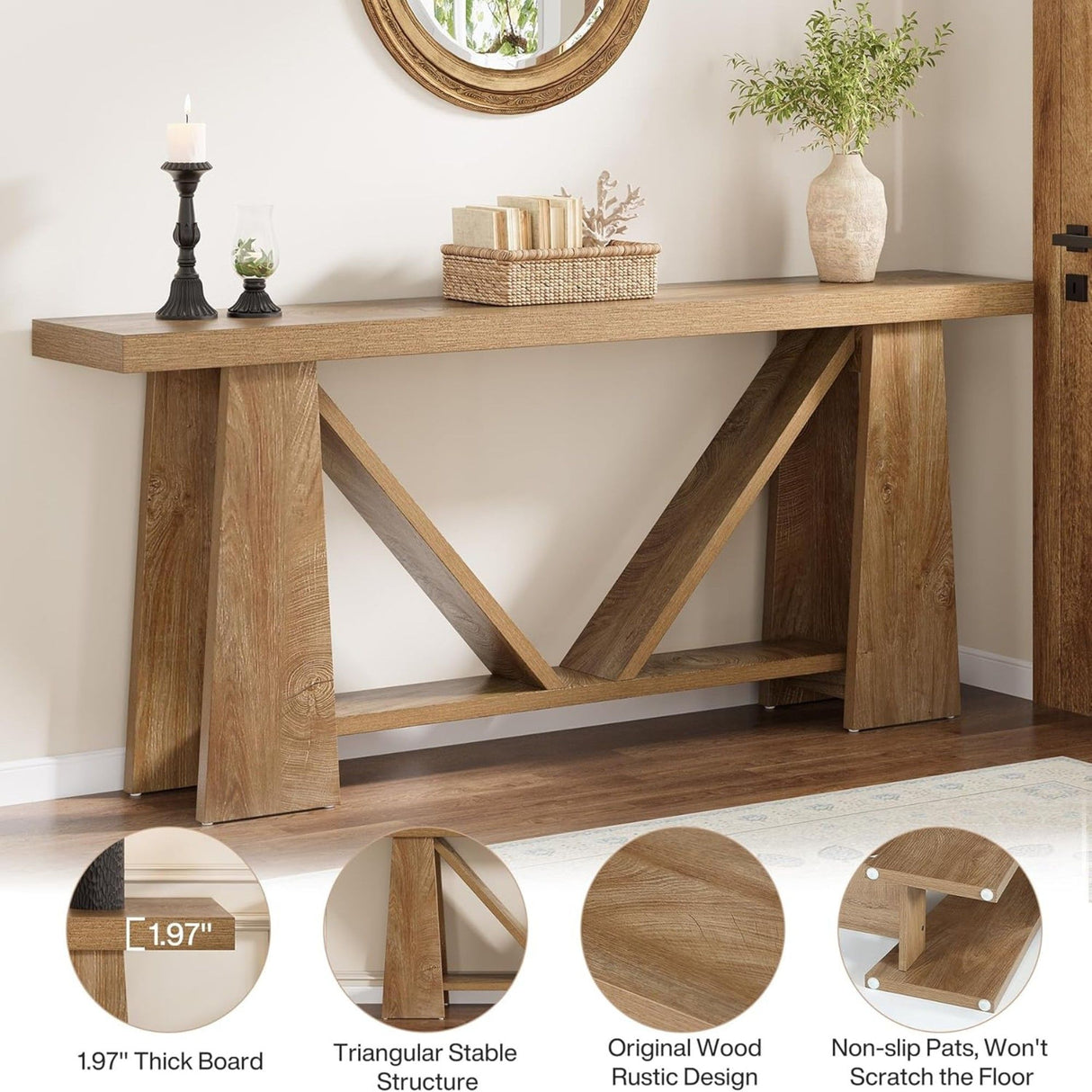 Slim 2 Tier Entryway Accent Extra Long Console Table For Living Room - Natural / Light Brown