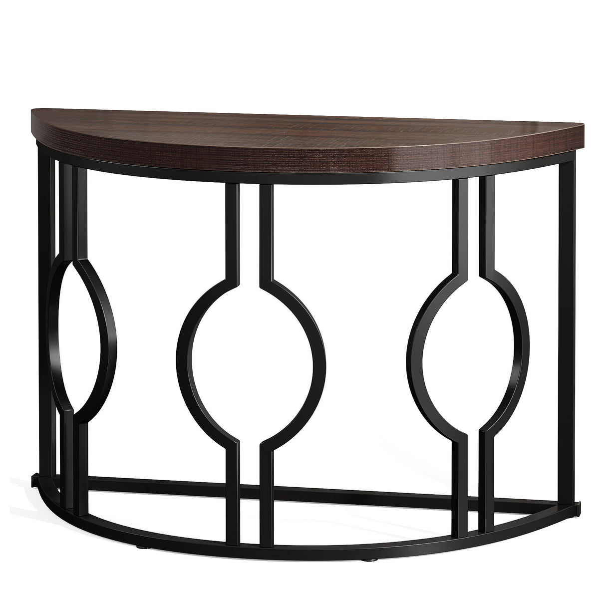 Semi Circle, Half Moon Console Table For Entryway With Geometric Base For Living Hallway - Rustic Brown