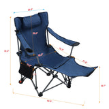 Outdoor Camping Chair With 3 Level Reclining, Side Pockets & Cup Holder, Folding With Carry Bag - Dark Blue