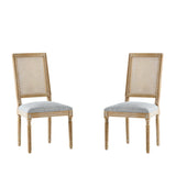 French Country Dining Chair With Rectangular Cane Backrest And Smooth Upholstered Seating
