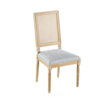 French Country Dining Chair With Rectangular Cane Backrest And Smooth Upholstered Seating