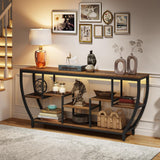 Extra Long Entryway Console Sofa Table With 7 Tier Shelves - Brown / Black