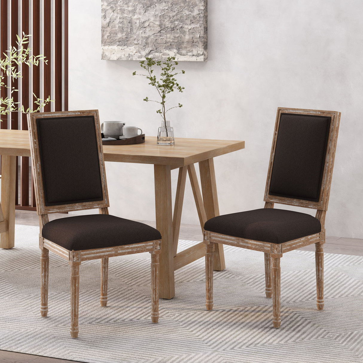 French Country Style Dining Chair With Upholstered Seating And Fluted Legs