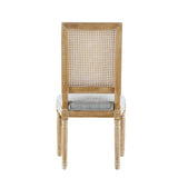 French Country Dining Chair With Rectangular Cane Backrest And Smooth Upholstered Seating