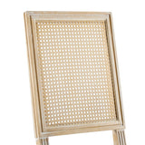 French Country Dining Chair With Rectangular Cane Backrest And Smooth Upholstered Seating