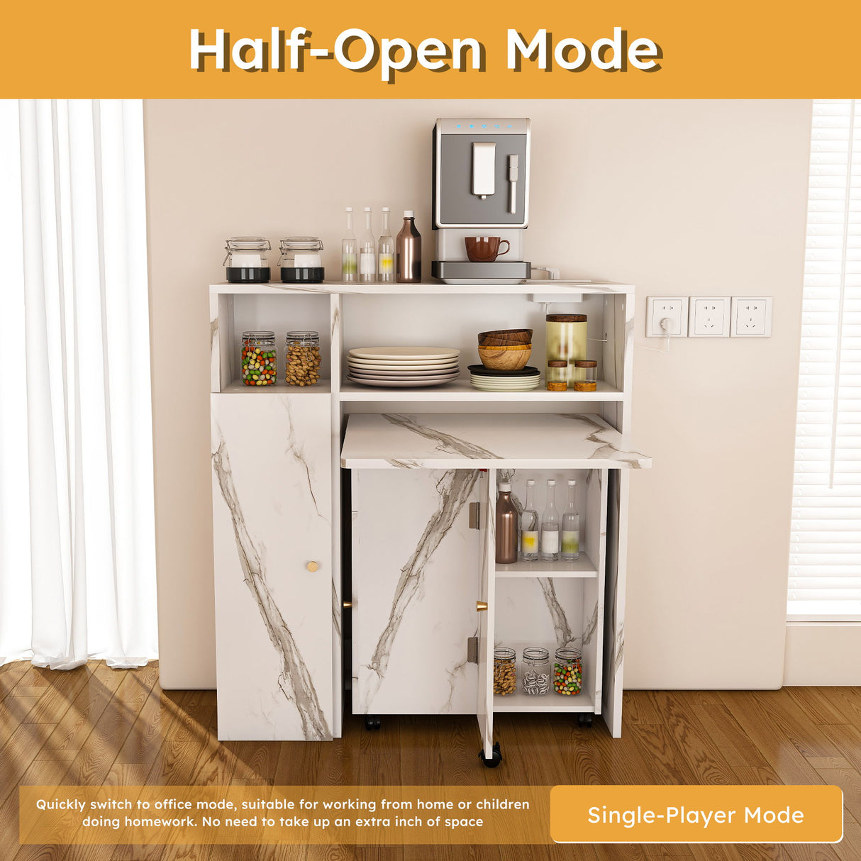 Multifunctional Folding Dining Table With Wall-Mounted Sideboard & Storage