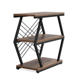 3 Tier End Table Frame With Geometric Design For Living Bedroom - Rustic Brown