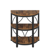 3 Tier Half Moon End Table, Space Saving Semi Circle - Deep Rustic Brown