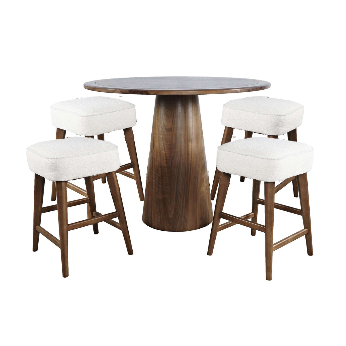 Nash - 5 Piece Dining Set, Counter Table With 4 Backless Stools