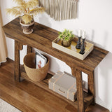Console Table With 2 Tier Storage - Rustic Brown
