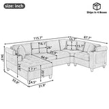 U Shaped Sectional Sofa, Corner Living Room Couch With Built In Cup Holders, Storage, USB Ports