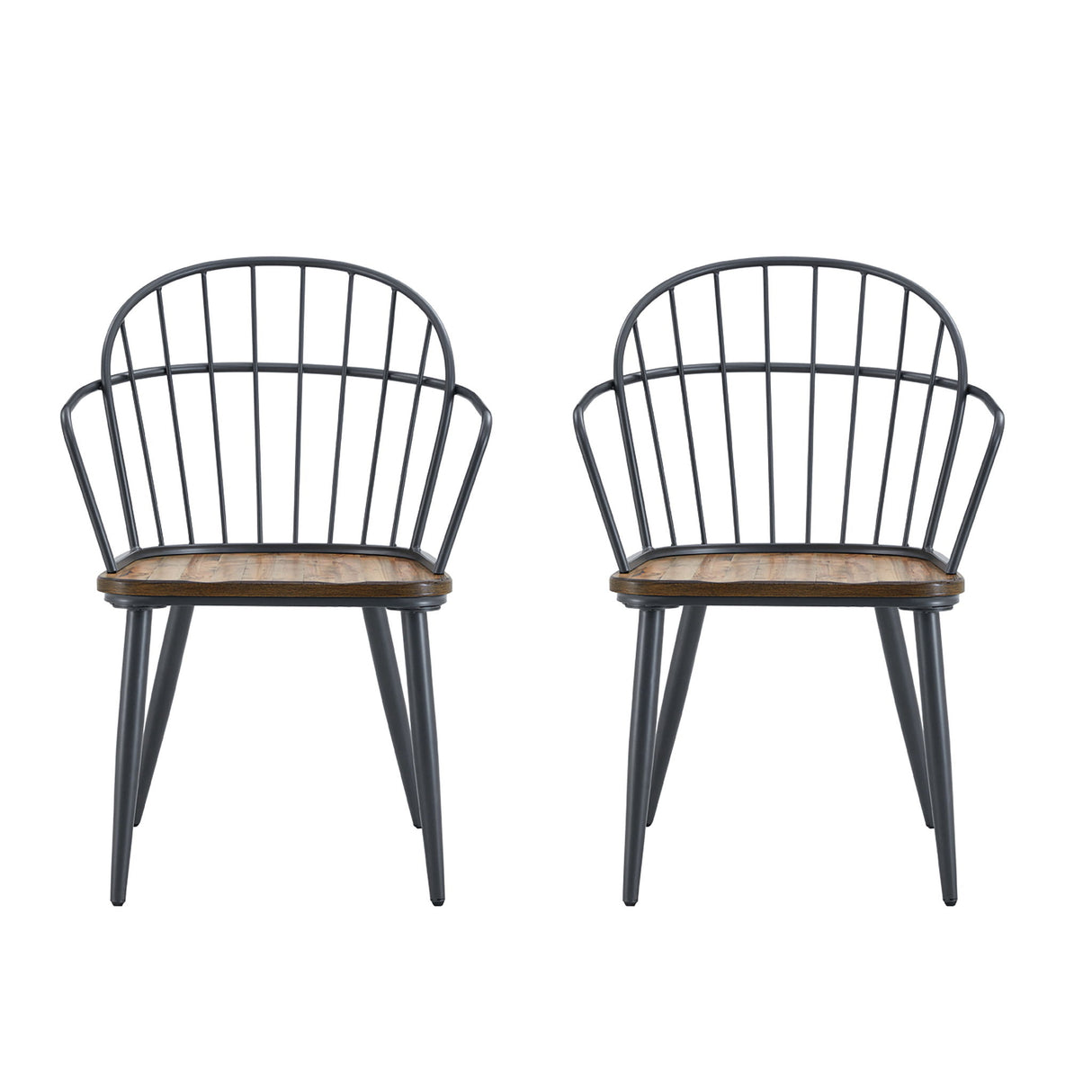 Industrial Inspired Indoor Dining Chair With Metal Legs And Birch (Set of 2) - Black / Natural