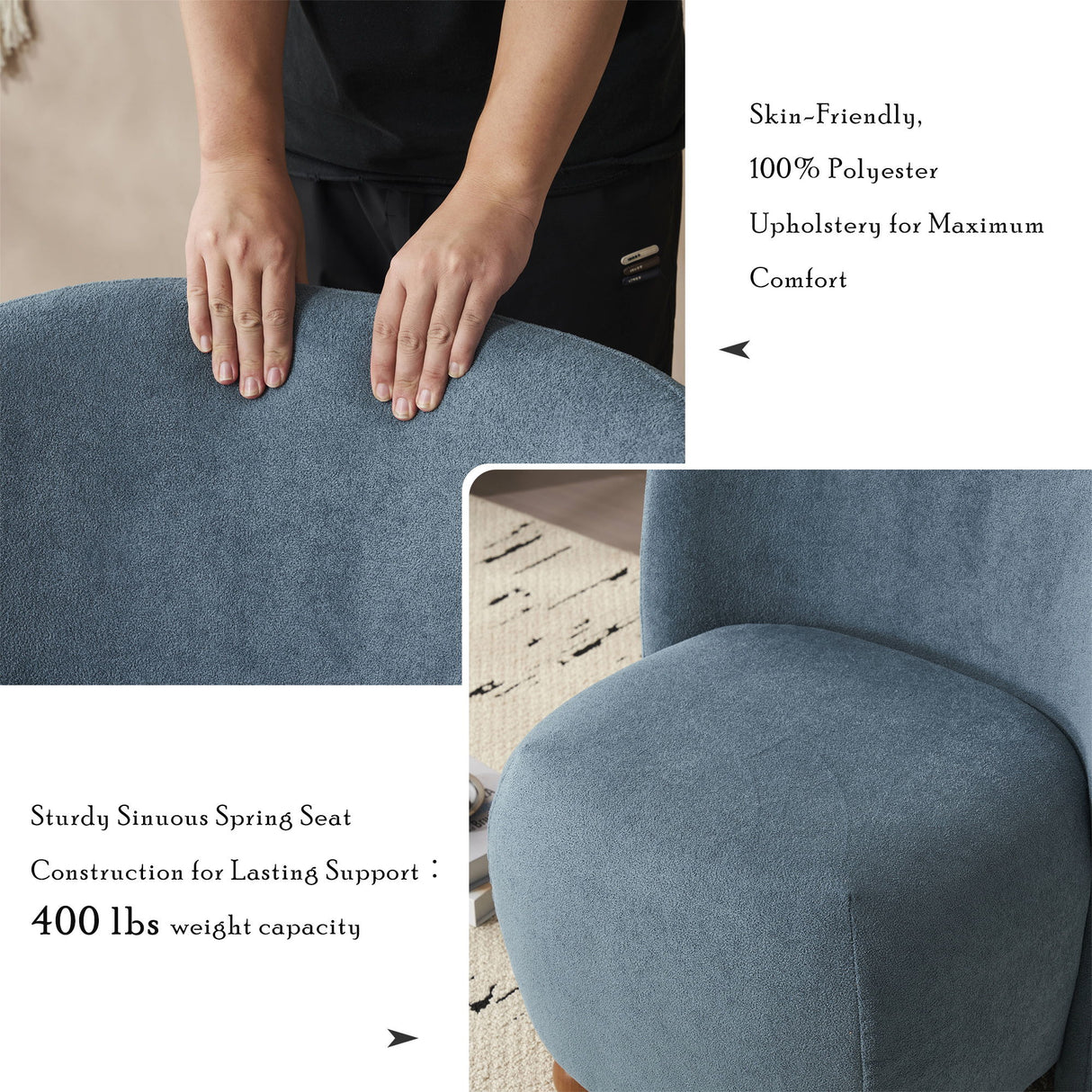 Modern Low Back Accent Upholstered Armless Living Room Chairs, Round Feet