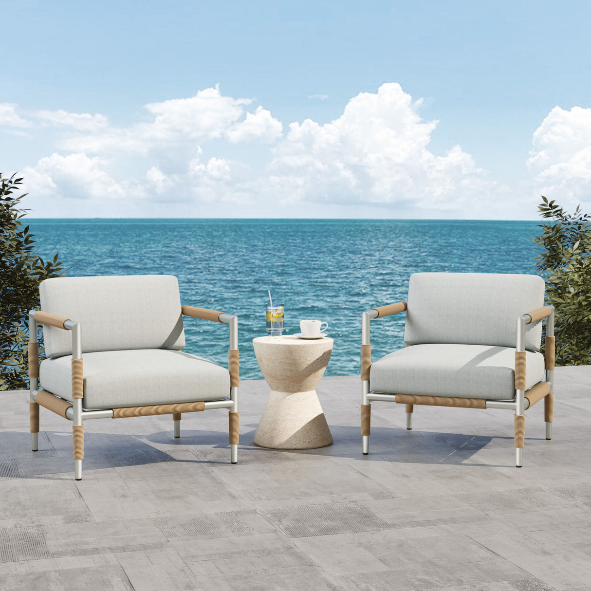 Oriana - Aluminum Outdoor Patio Armchair With Thick Cushions - Light Gray