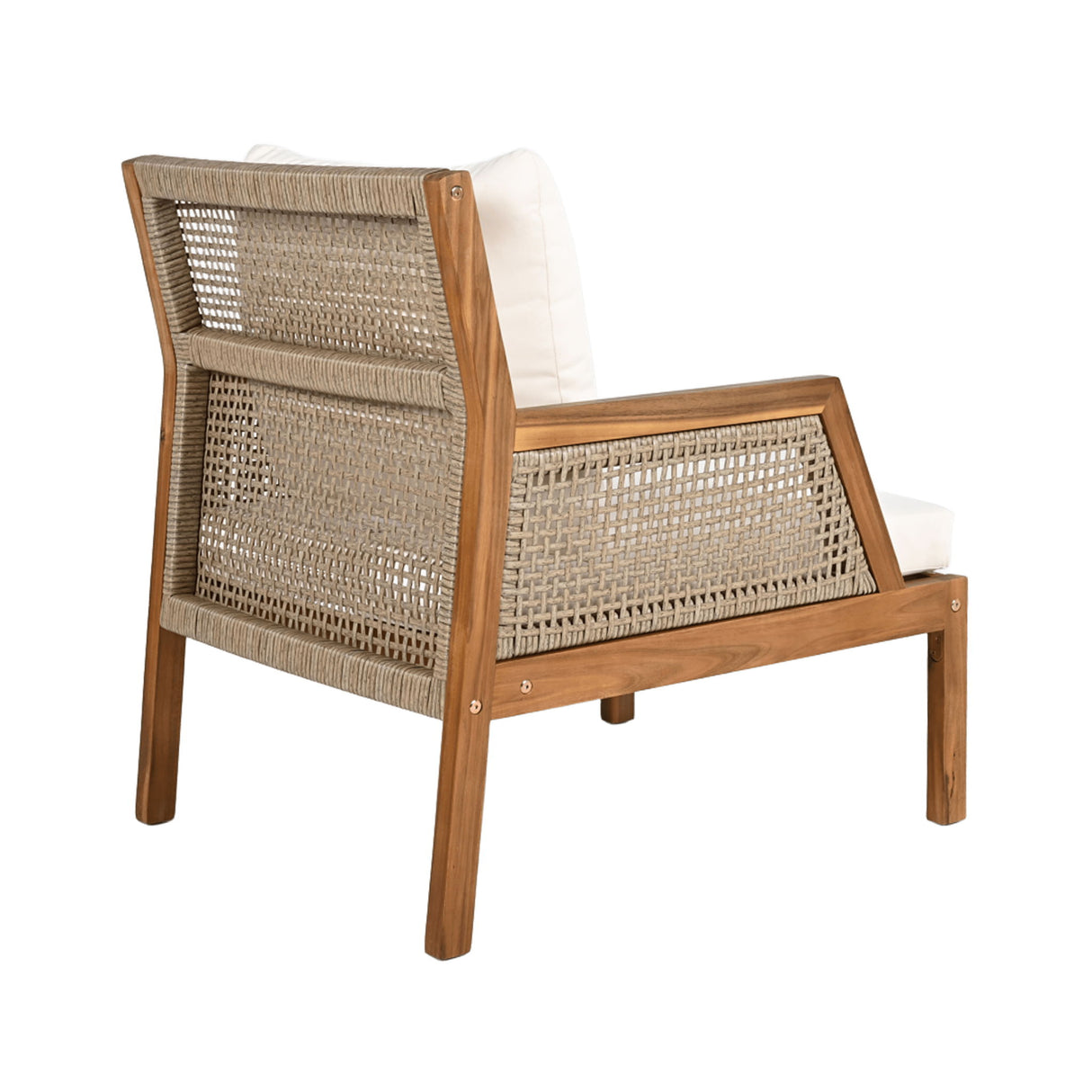 Acacia Wood Patio Furniture Club Chair, Outdoor Wicker Armchair, Deep Seating With Soft Cushions For Porch - Teak / Mix Brown