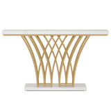 Console Table With Grid Base For Living Hallway - White / Gold