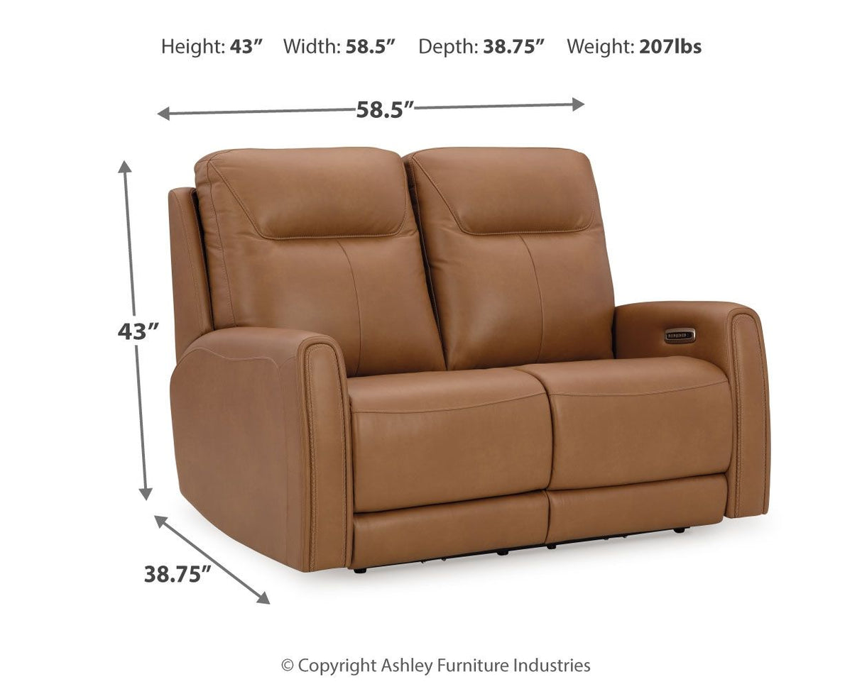 Tryanny - Butterscotch - Power Reclining Loveseat/ Adj Headrest