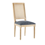 French Country Dining Chair With Rectangular Cane Backrest And Smooth Upholstered Seating