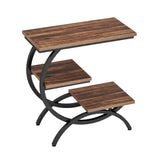 C-Shaped 3 Tier Side Table - Rustic Brown