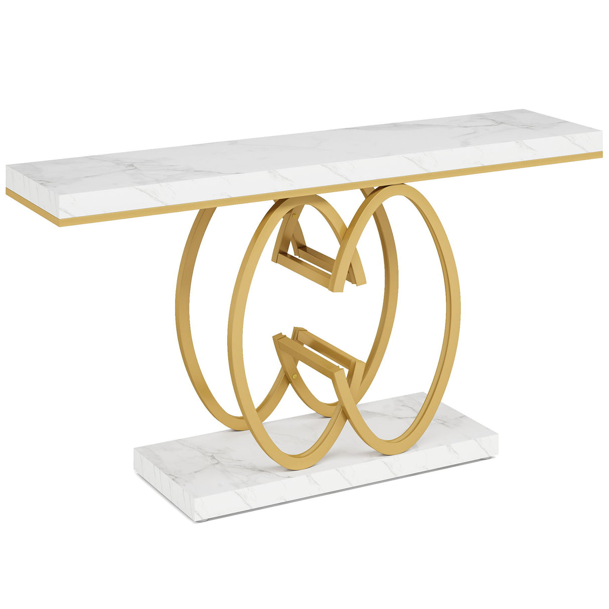 Console Table, Geometric Entryway Table For Living Hallway - White / Gold
