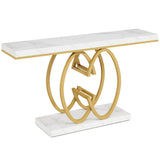 Console Table, Geometric Entryway Table For Living Hallway - White / Gold