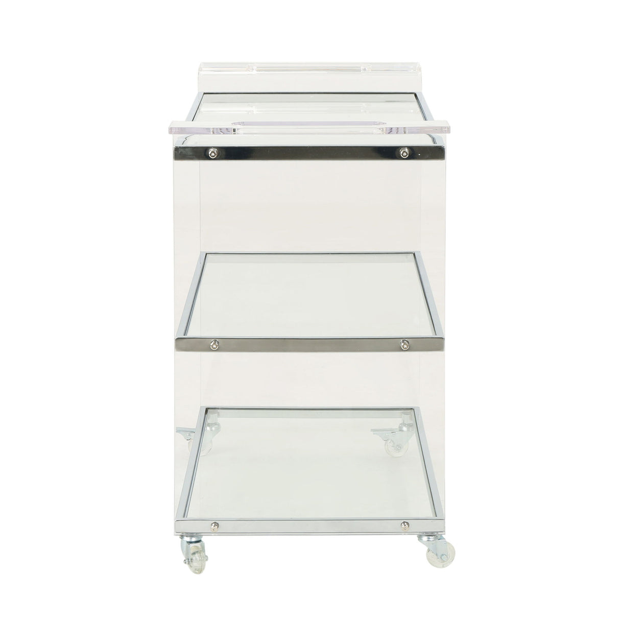 Elegant Acrylic Bar Cart With Tempered Glass Shelves And Rattan Metal Frame - Clear