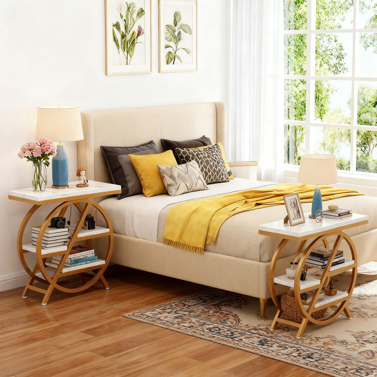 Modern Narrow End Table With 3 Tier Shelves