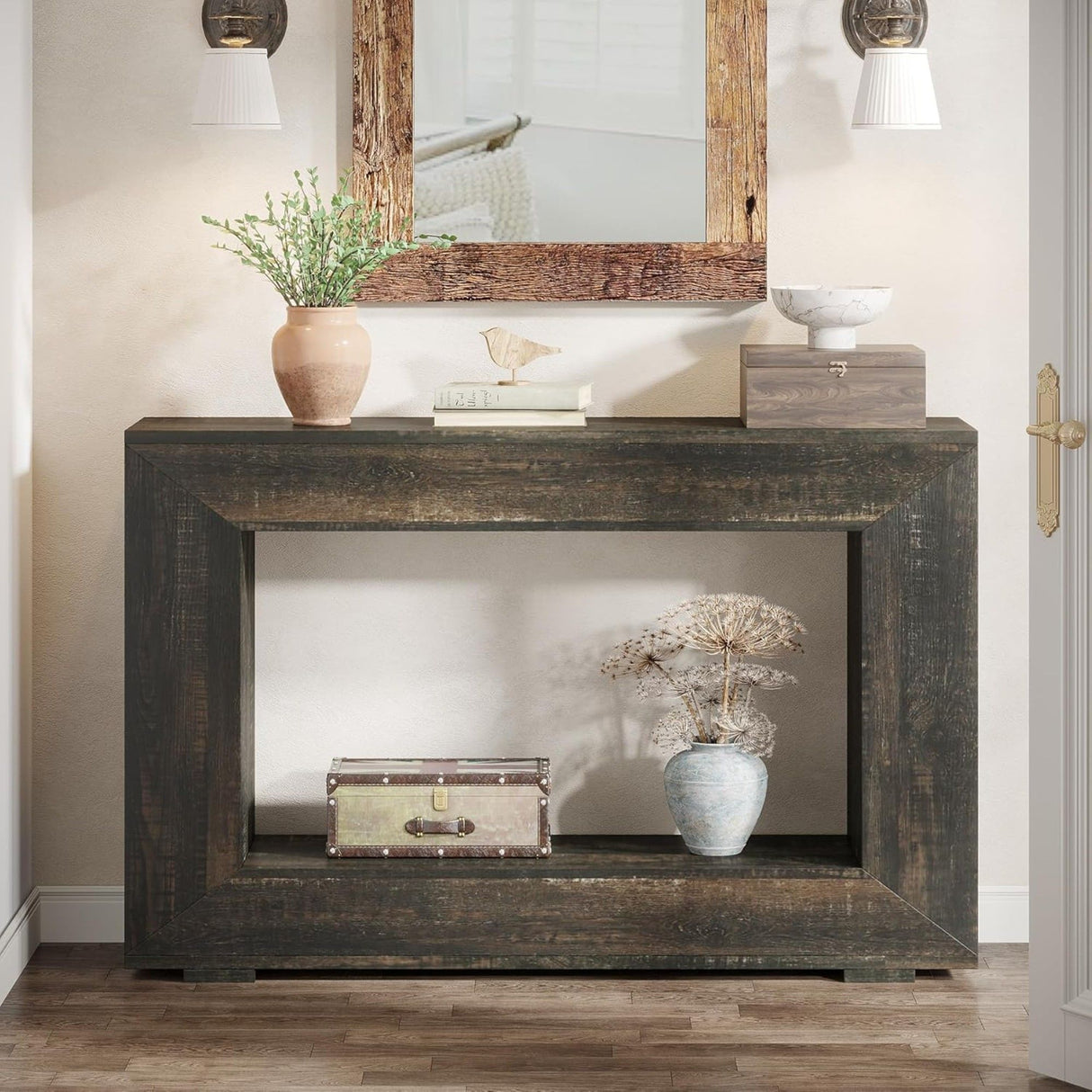 Narrow Entryway Storage Console Table With Open Shelf