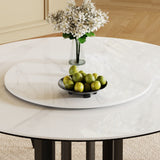 Round Dining Table With Carbon Steel Base And Lazy Susan / For Kitchen And Dining Room, 4 Chairs - Black / White
